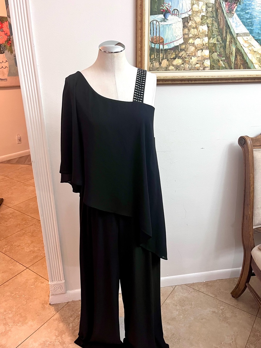 Emma & Michele Black One-Shoulder Wide-Leg Jumpsuit with Studded Strap